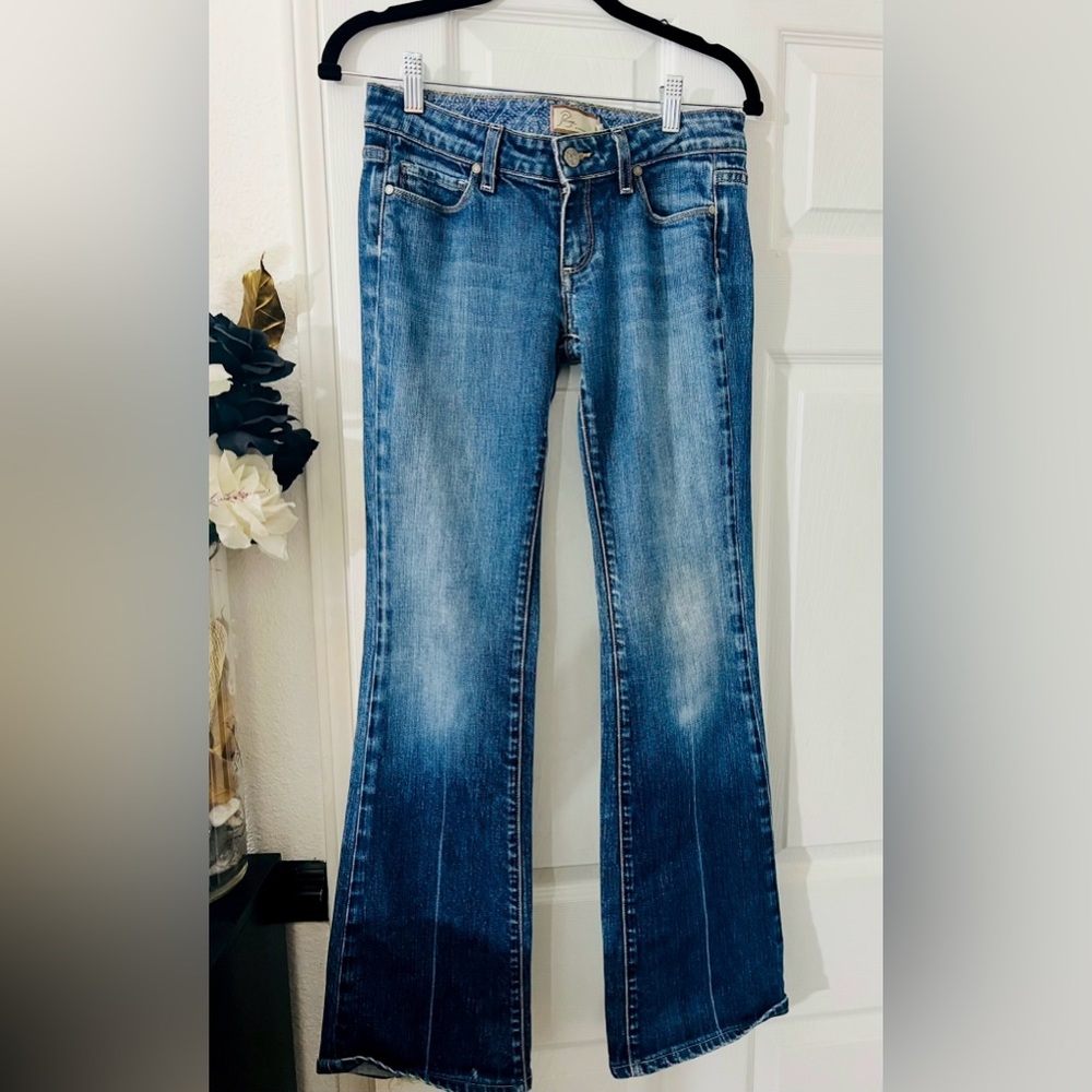 PAIGE Medium Wash Blue Flare Jeans